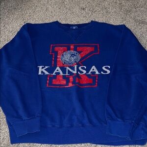 Champion Blue and Red Kansas Crewneck Sweater